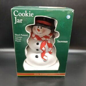 Christmas Winter Cookie Jar Snowman Hand Painted Red Scarf